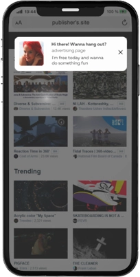 Inpage push ad preview on mobile phone