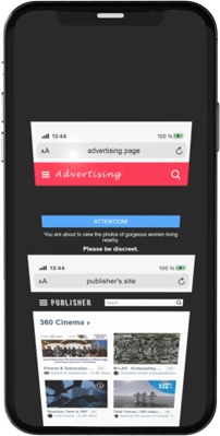 Popunder ad preview on mobile phone